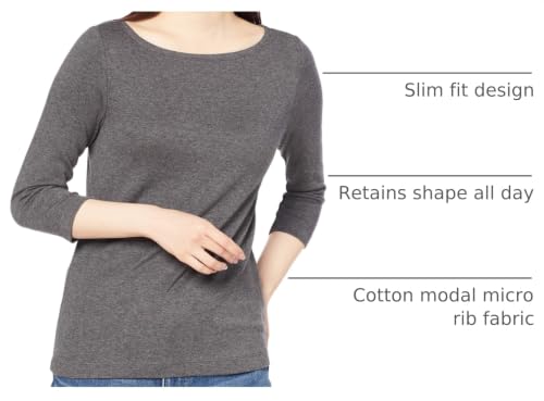 Image of Amazon Essentials Women's Slim-Fit 3 /4 Sleeve Boat Neck Cotton Modal Micro Rib T-Shirt