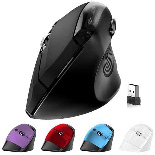 memzuoix 大型縦型マウス 人間工学 ワイヤレスマウス 2.4G 多ボタン 光学式 コードレス 3段階DPI調整 800/1200/1600 無線 USBレシーバー付属 ノートPC パソコン デスクトップ対応 - マットブラック