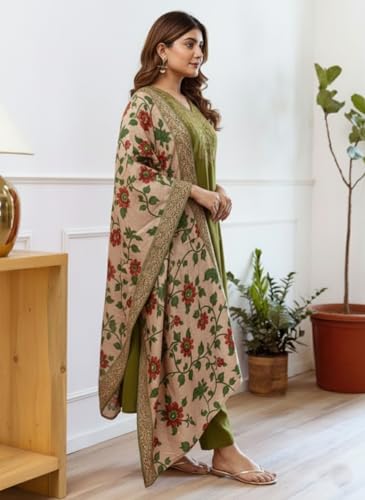 Image of KLOSIA Women Embroidery Straight Kurta and Pant Set with Dupataa