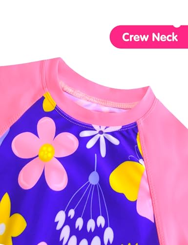 Image of Girls Swimsuit Colorful Short Sleeve Bathing Suits UPF 50+ Rash Guard Set Two Piece Summer Swimwear