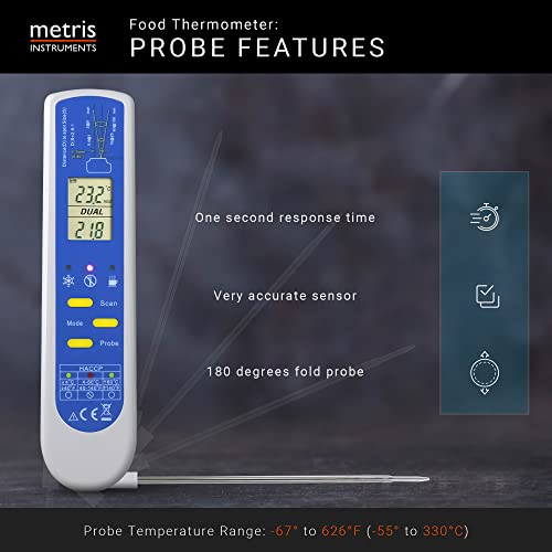 Metris Instruments Food Cooking Meat Thermometer Digital Infrared Instant Read With Probe For Kitchen, Outside Grill, Bbq Smoker, Model Tct303F-Nsf Nsf Approved #TOP3