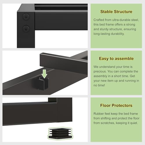 EMODA 12 Inch King Size Bed Frame No Box Spring Needed, Heavy Duty Metal Platform with Steel Slats, Noise Free, Easy Assembly, Black