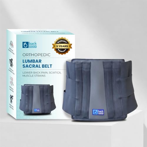 Image of Lumbar Sacral Belt | 5-Year Warranty | Back Support Belt for Lower Back Pain, Sciatica, Muscle Strains, Posture Correction | Orthopedic Belt 4 Metal Stays | Men & Women (XXXL)(Grey)
