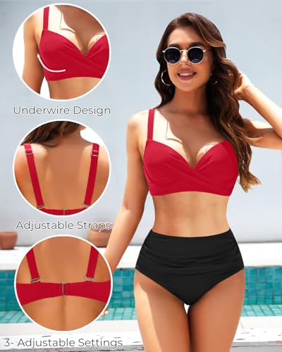 Image of Aqua Eve Women Underwire Bikini Top - Push Up Swimsuit Top Bra Padded Bathing Suit 2026 Twist Front Swimwear