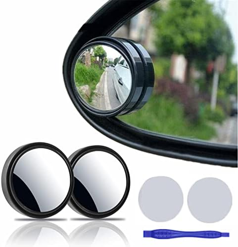 2 pcs Blind Spot Mirrors, 2" Round HD Glass Convex 360° Wide Angle Side Rear View Mirror with ABS Housing for Cars SUV and Trucks, Black, Pack of 2