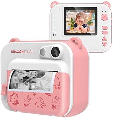 Dragon Touch InstantFun Instant Print Camera for Kids, Zero Ink Toy Camera with Print Paper, Cartoon Sticker, Color Pencils, Portable Digital Creative Print Camera for Boys and Girls - Pink