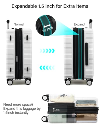 Image of MILADA 24 Inch Expandable Hardside Checked Luggage with Dual 360 Spinner Wheels, Medium Travel Suitcase with TSA Lock, Airline-Approved, Lightweight Durable PC Shell for Travel, White