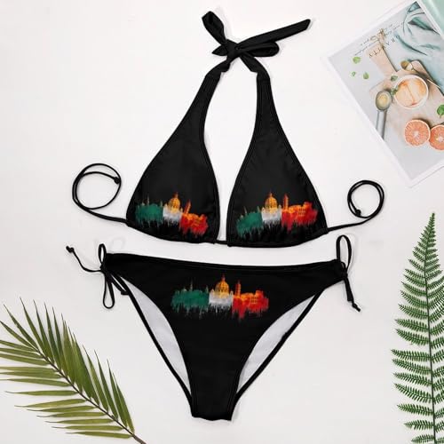 Ensemble bikini string femme drapeau italien haut de gamme dos nu