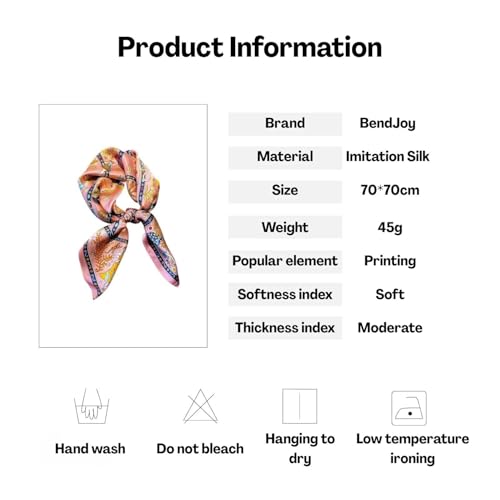 Image of BendJoy French Flower Satin Silk Scarf for Women Stylish Pink Color | Multipurpose Use | for Hair & Neck | Easy Care | Lightweight & Breathable | Smooth Hair-Friendly Fabric