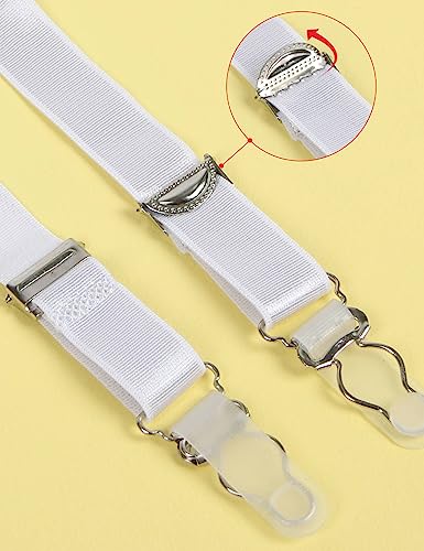 ohyeah White Garter Belt Set Lace Mesh Garter Belts with 6 Vintage Straps Clip for Thigh Highs Stockings Wedding Garter Lingetie Set for Bride M-L