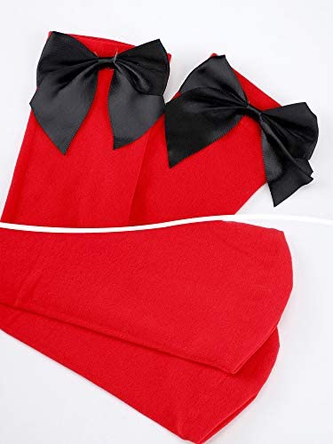 Boao 3 Pairs Thigh High Stockings Thigh High Socks with Bow for Women over Knee Lingerie Stockings for Cosplay Daily Wear: Medium Black, Red, White