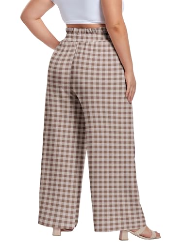 Image of OLRIK Women's Plus Size Pants Adjustable High Waisted Wide Leg Palazzo Pants Casual Trousers with Pockets Spring Clothes