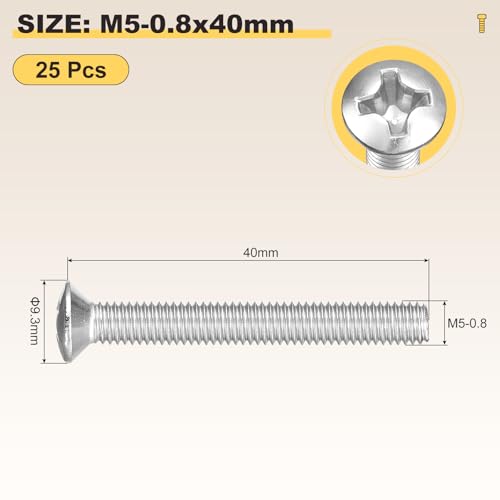 Image of METALLIXITY Semi-Countersunk Oval Head Machine Screws (M5-0.8x40) 25Pcs, 304 Stainless Steel Phillips Cross Recessed Machine Screw Bolts - for Furniture Assembly DIY Projects, Silver