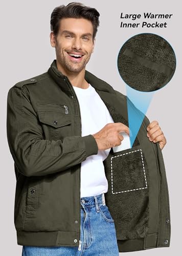 EKLENTSON Men's Thick Thermal Winter Jacket with Multi Pockets Zip Front Fleece Lined Military Jacket for Men4