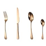 SWENEEN 4/16/24/32/40/48 piezas de cuchillo de restaurante de acero inoxidable 304, tenedor y cuchara, cuchillo de carne y cuchara con mango grande, oro rosa, 40 piezas para 10