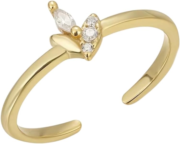 HANDMADE Round Cut Moissanite Women's Leafy Design Toe Ring, 925 Sterling Silver, 14k Yellow Gold Plated, Adjustable (14k White Gold Plated)