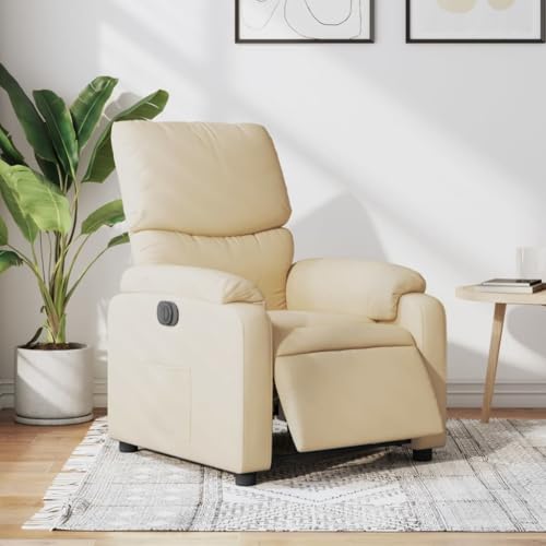 Cartvyn - Silla de relajación eléctrica con funda de tela crema, respaldo y reposapiés ajustables, sillón de TV ergonómico con marco de madera y metal sólido