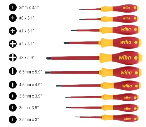 Wiha Conjunto de chaves de fenda 32093 com fenda e isolamento Phillips, 1000 volts, 10 peças