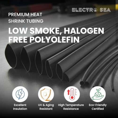 Image of ElectroSea Black 20 cm Each Heat Shrink Tubing Kit, 100 PCS Assortment (1mm to 12mm) - 2:1 Shrink Ratio, Electrical Wire Cable Insulation, Waterproof Polyolefin Sleeve for Automotive, Marine & DIY