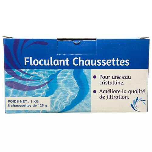 Floculant en Chaussettes pour Piscine – Clarification Efficace pour Filtres à Sable, Boîte de 1 KG – 8 Chaussettes de 125g