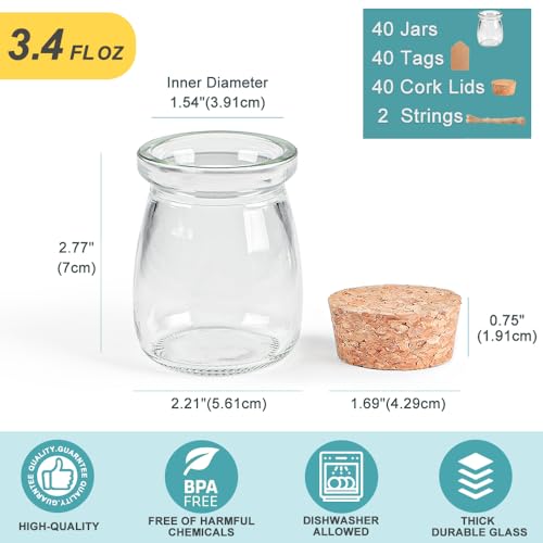 Ritayedet 40 PACK GIFT JAR Pack Glass Favor Jars With Cork Lid, 3.4 Oz Small Glass Bottles For Wedding Favor, Baby Shower thumb #2