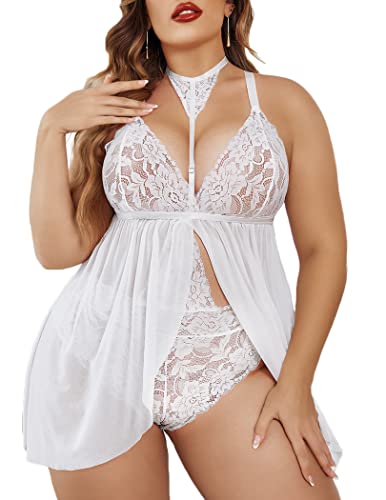 Avidlove Plus Size Lingerie Women Lace Choker Babydoll Negligees White X-Large #TOP16