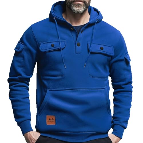 Men's Fashion Hoodies & Sweatshirts Tactical Cargo Fleece Hooded Sweatshirt Winter Buttom Pullover with Multi-Pockets