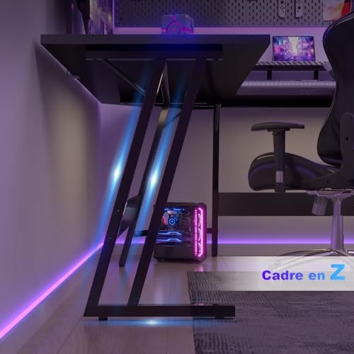 Bureau gamer en L 120x120cm table informatique d'angle carbone noir Devoko