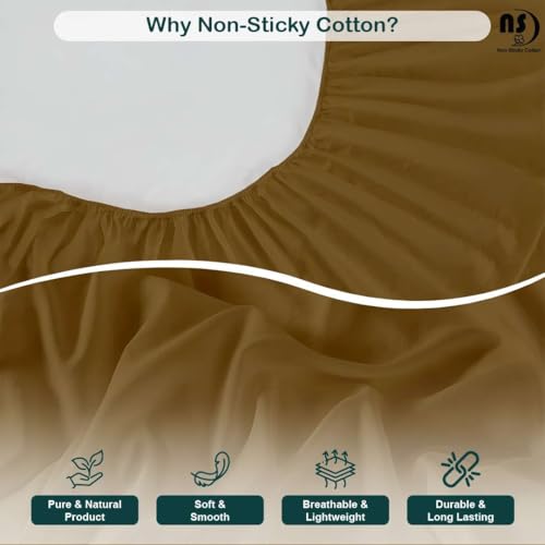 Image of NON Sticky cotton Premium 4 Piece Egyptian Cotton Fitted Queen Sheet Set, Hotel Quality Soft Breathable Bedding Sheets, 12 inch Deep Pocket, 60 inch X 80 inch, Taupe Solid