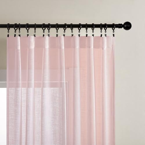 Image of Joydeco Sheer Curtains 108 Inches Long, Beige Curtains for Living Room 2 Panels Set, Window Curtains Privacy Assured with Light Filtering(W52 x L108 Inch,Tapioca)