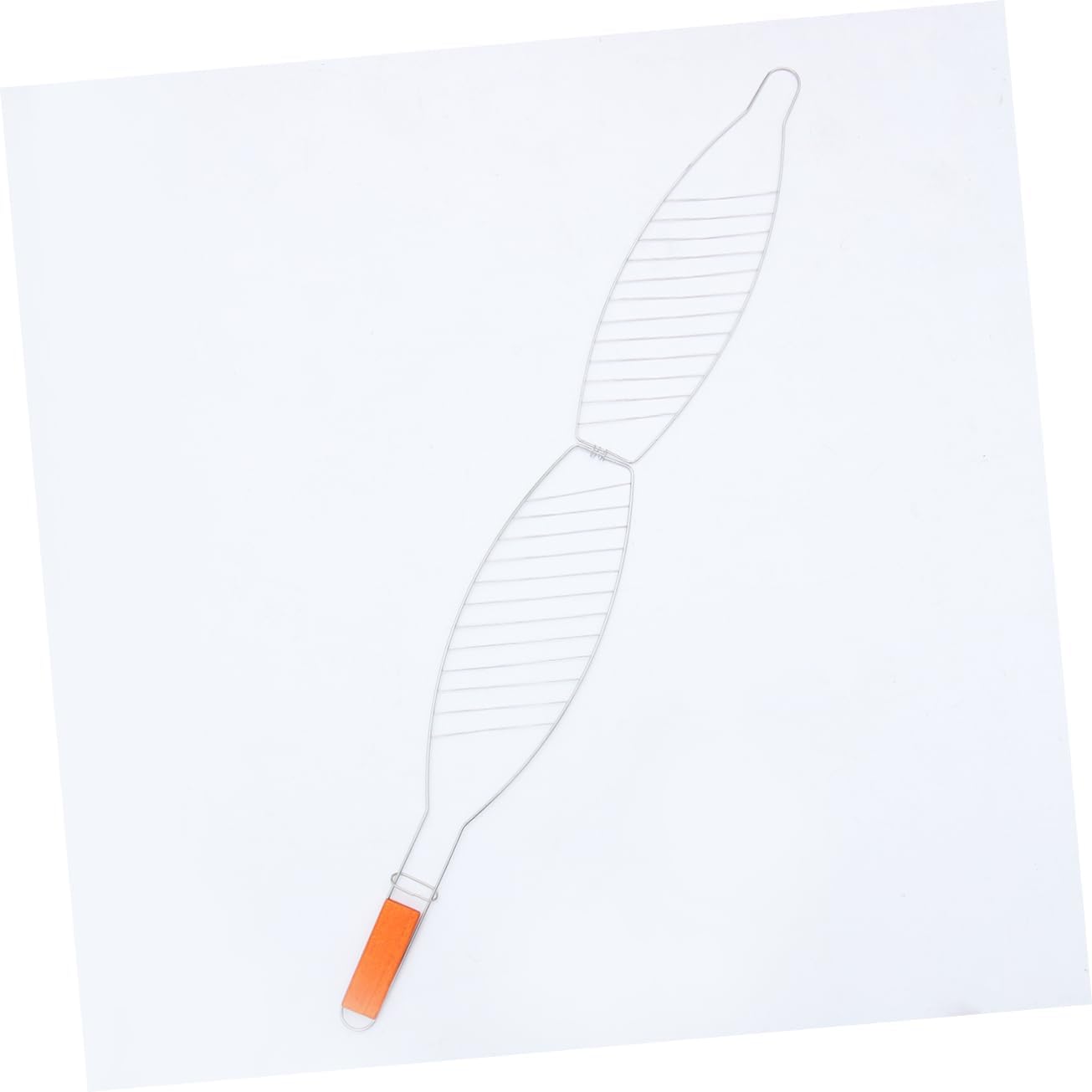 2 Pcs Iron Grilled Net Clamp Wooden Handle Fish Barbecue Basket for Outdoor Bbq