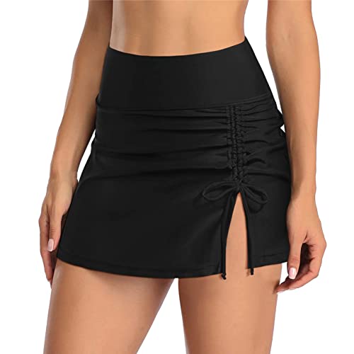 Maiô feminino com cintura alta franzida e fenda na parte de baixo com cordão e calcinha embutida, Pr