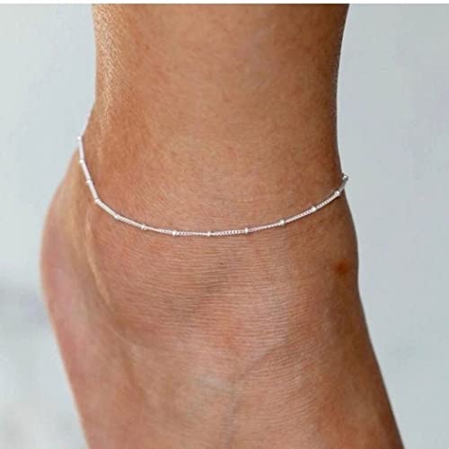 Foyjoey Dainty Ankle Bracelets For Women White Gold Satellite Beaded Chain Anklets Simple Lip Ball Chain Anklet Bracelet Minimalist Delicate Summer Beach Foot Jewelry Gifts For Girls #TOP5