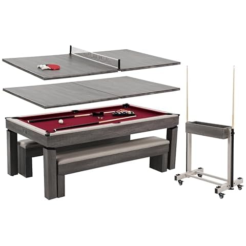 Barrington Billiards Prescott 7' Pool Table, 3-in-1 Dining Top & Table Tennis with Game Accessories & Rolling Storage Caddy Cover