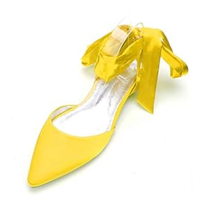MNVOA Platte Gesloten Teen Satijnen Ballerina’S Bruiloft Bruids Feestschoenen,Yellow,40EU