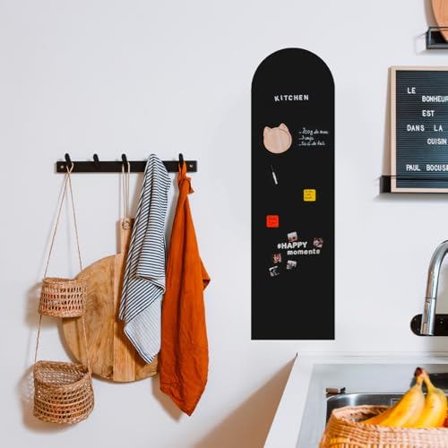 FERFLEX - Kit papier peint magnétique arrondi - Version Adhésif Permanent - Ardoise effacable - Deco murale - 8 aimants argentés inclus - 1m x 28cm