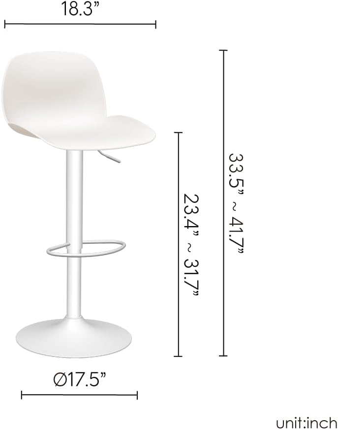 Lagoon 7216 Köln Height Adjustable Bar Stool W/O Cushion - 2 Pcs Per/Set (White)