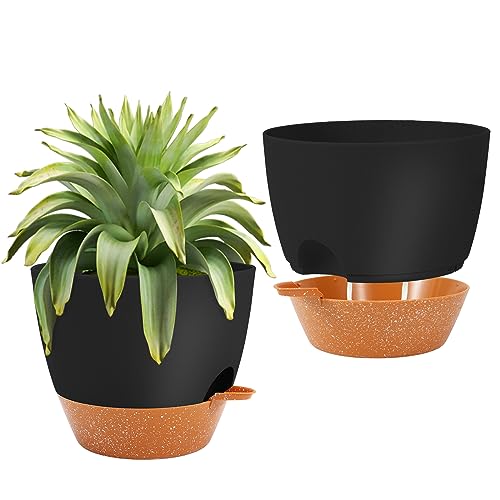 GARDIFE Lot de 2 Grands Pots de Fleurs en Plastique avec réservoir Profond et Trous de Drainage élevés pour Plantes et Fleurs d'intérieur et d'extérieur...