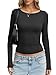 Eachyes Womens Boat Neck Long Sleeve Shirts Slim Fitted Tops Casual Basic Tees Spring Fall Fashion Outfits Clothes Black Small