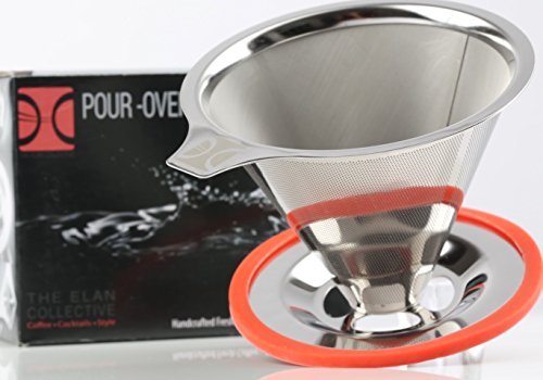 Professional Pour Over Coffee Brewer I Stainless Steel Coffee Dripper I Paperless, Fits Carafes, Cups and Mugs, Reusable Double Filter with Center Drip by The Elan Collective - 1-4 cups
