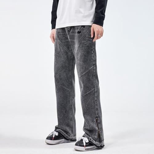 Jeans Pants Trouser Denim Spring and Autumn High Street Micro Horn Washed Men's Classic Black Retro4