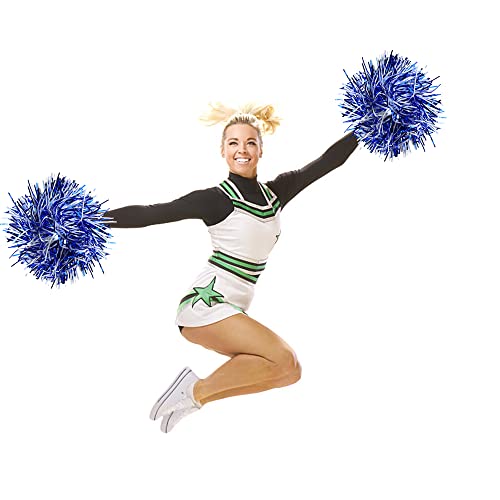 18PCS Cheerleading Pom Poms Metallic Foil Plastic Pom Poms with Baton Handle for Game Sports Squads Dancing Party Football Basketball Club Spirit Sports Stage Performance Celebration (Blue and White)