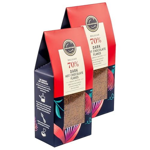 Image of 2 x 250g Premium Collection Small Batch Belgian 70% Dark Chocolate Flakes, Simply Add to Hot Milk for a Luxuriously Indulgent Hot Chocolate
