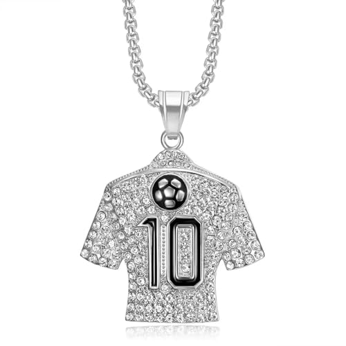 Collier hip-hop homme alliage robuste pendentif football maillot 10 cristal
