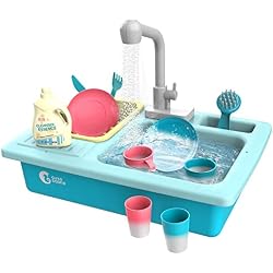 CUTE STONE Color Changing Kitchen Sink Toys, Children Electric Dishwasher Playing Toy with Running Water, Upgraded Faucet, Automatic Water Cycle System Play House Pretend Role Play Toys for Boys Girls