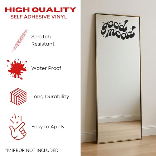 Image of Sticker for Glass & Mirrors| Minimal Vinyl Decal for Bedroom Bathroom & Cafe | Self-Adhesive Waterproof Quote Mirror Sticker | Aesthetic Decals (Good Mood, Large, Matt Black)