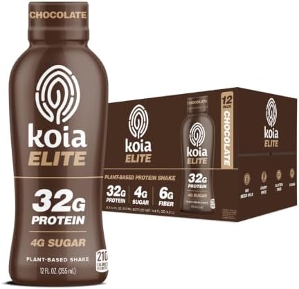 Koia Elite, Plant-Based Protein Shake with Prebiotic Fiber, Chocolate