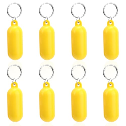 Gosknor 8stk Schwimmender Schlüsselanhänger, 6,5x2,5cm Gelbe Pillenförmige Schwimmer-Schlüsselringe Kunststoff-Schlüsselschwimmer für Boote Wassersport-Zubehör für Bootfahren Angeln Outdoor-Sport