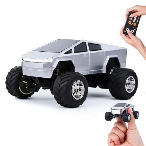 DDZOOU Mini Rc Truck, 1:64 Scale Monster Truck Remote Control Car with Lights, 2.4Ghz & APP Remote Control, Rechargeable Alloy Shell Mini RC Cars with Lights, Speed/Steering Adjustable (Silver)