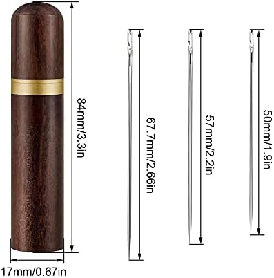 TIANLIN 12 Pcs Hand Sewing Needles, 3 Sizes Big Eye Needles, Steel Easy Thread Needles with 2 Pcs Leather Lacing Needles and Wooden Needle Box, for Leather Sewing Hand Stitching